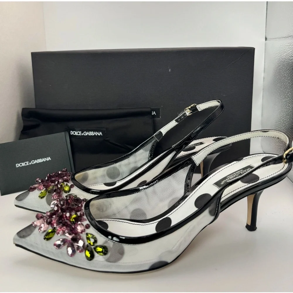 Dolce & Gabbana Crystal Embellished Polka Dot Slingback Heels - Picture 10 of 12